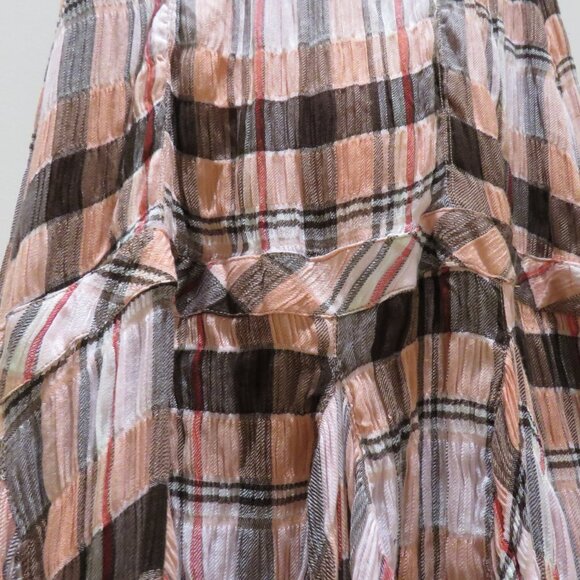 FREE PEOPLE Bordeaux Plaid Maxi Skirt in Pink Peach Grunge Boho Punk Peasant NWT - Picture 10 of 14